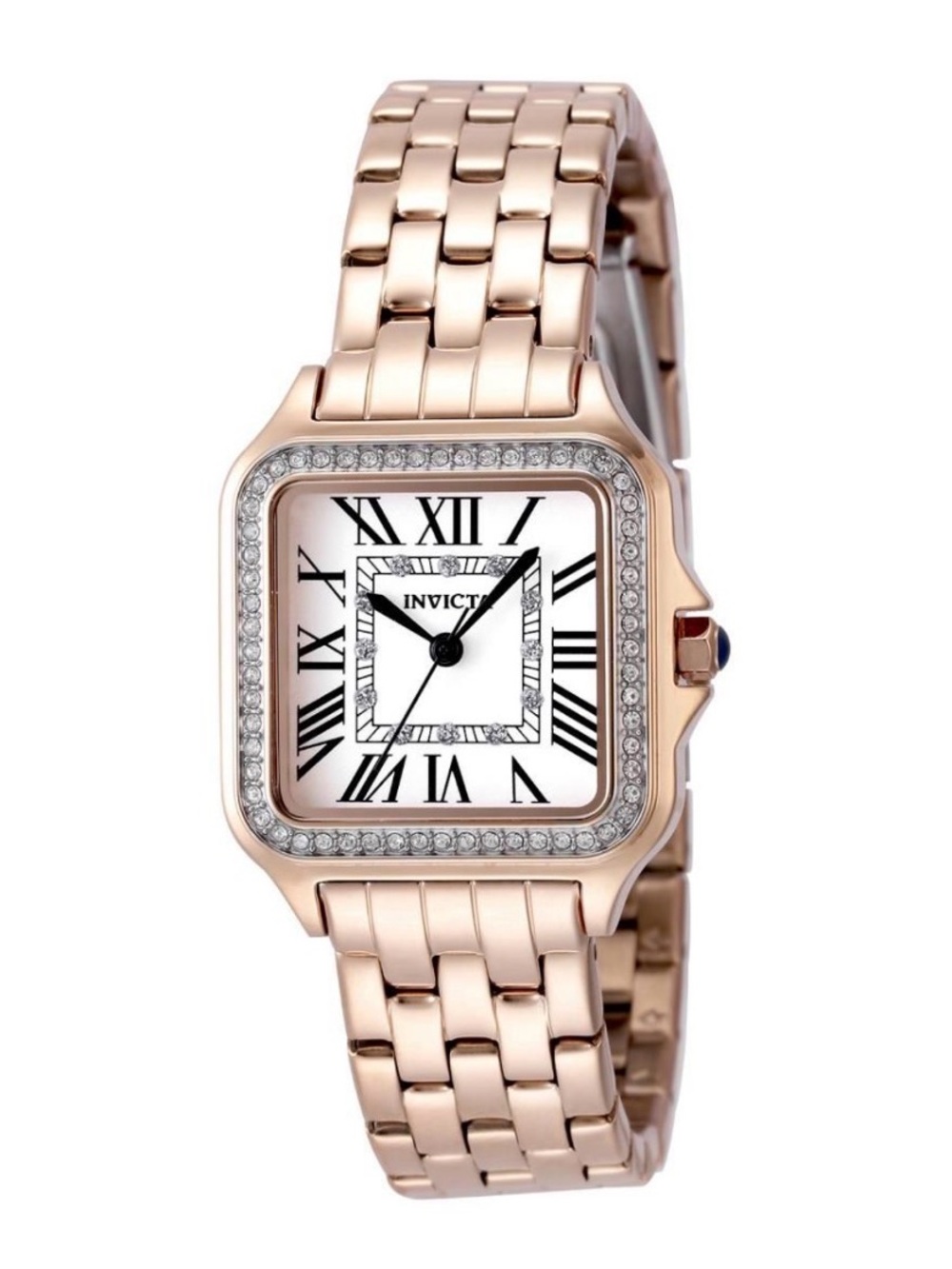 Invicta Rose Gold-Tone Square Crystal Bezel Bracelet Watch 28mm